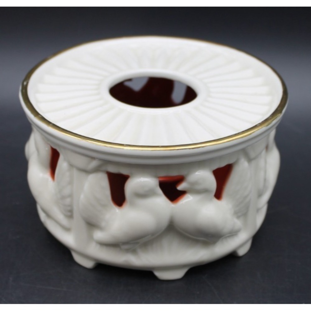 Gerold Porzellan Bavaria Bisque Doves Tealight Candle Holder White Red Gold Trim